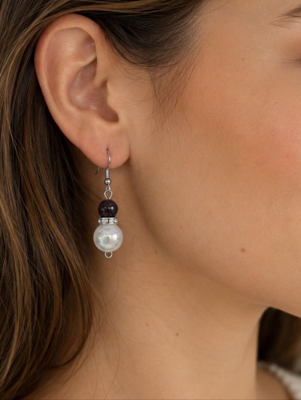 Handcrafted Dangel Darkest Red And White Drop Earrings